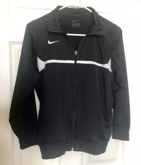 Nike Youth Teen Size Large Full Zip Long Sleeve Track Jacket Black Whit Pockets