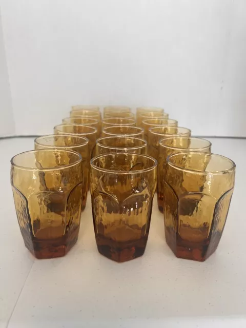 (18) Vtg. Libbey AMBER Juice Chivalry Glasses-paneled, Textured, Marked-EUC