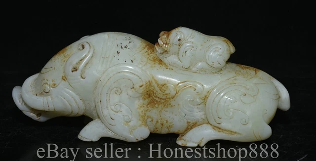 8.4” Rare Old Chinese White Jade Carving Dynasty Palace Rhinoceros Animal Statue
