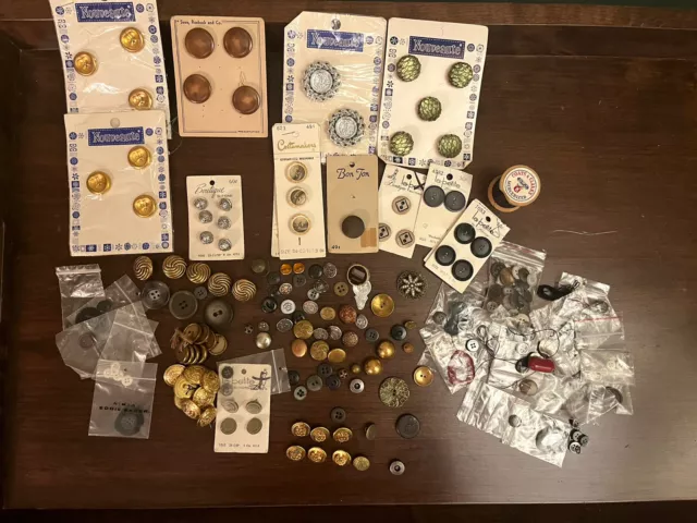Huge Lot Craft Sewing Buttons & Things Various Types Nouveaute Military Sailing
