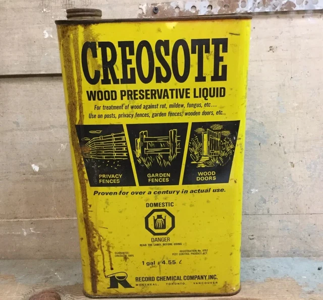 VINTAGE CREOSOTE WOOD Preservative Liquid 1 Gallon Can Empty £47.69
