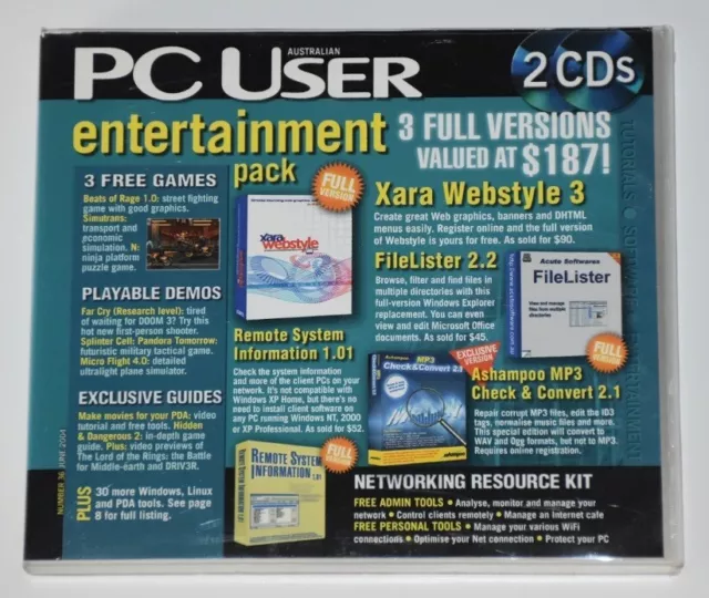 PC USER 2CDs June 2004 Networking Resource Kit Game Demos Tutorials Mag Stuff