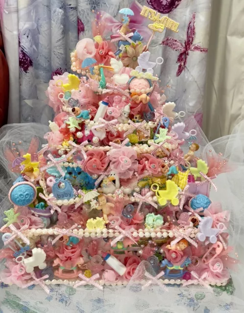 Faux Baby Shower 4 Tier Cake Centerpiece Pink It’s A Girl Non Edible Vintage New