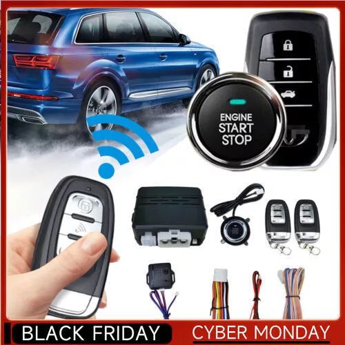 Car Keyless Entry System Engine Start Ignition Security Alarm Kit Set + 2 Remote
