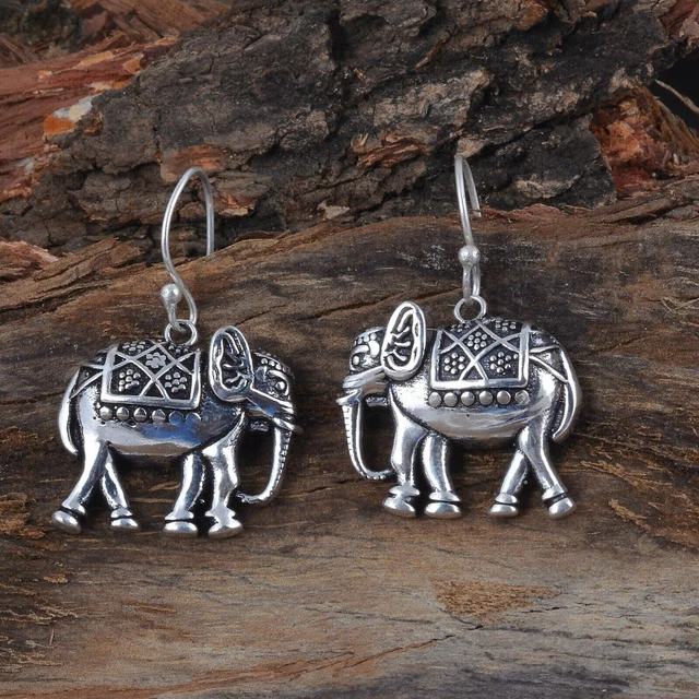 Lot de gros boucles d'oreilles en forme d'éléphant plaqué argent boucles...