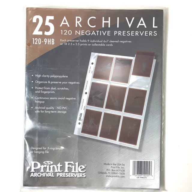 Preservadores de impresión negativos 120-9HB de archivos de impresión 25 archivos de archivo 120 tarjetas coleccionables
