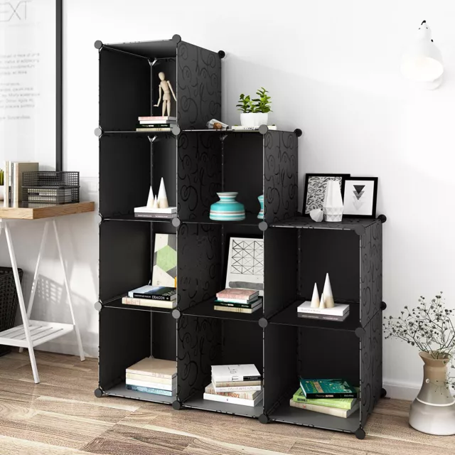 Classic Black 9 Cubes Storage Kid Cabinet Wardrobe Toy Book Shelve AU Stock