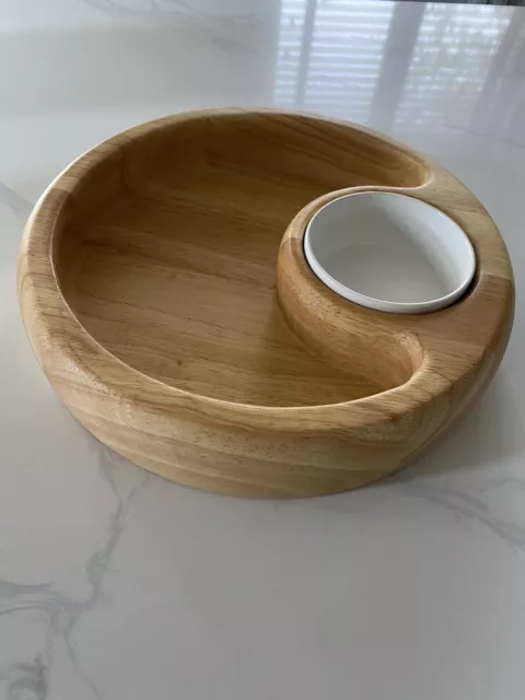 Crate & Barrel wooden chip and dip bowl