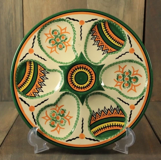 French Antique Majolica Faience Oyster Plate HENRIOT QUIMPER Signed Hand Painted