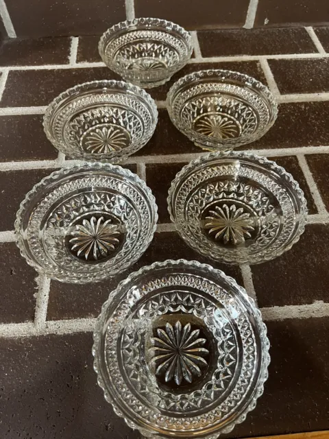 Set Of Six Vintage Wexford Glass Dessert Bowls Dishes With Scalloped Rim