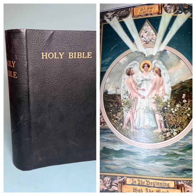 1897, Large Antique Holy Bible, Leather, Illustrated, Old & New Testaments