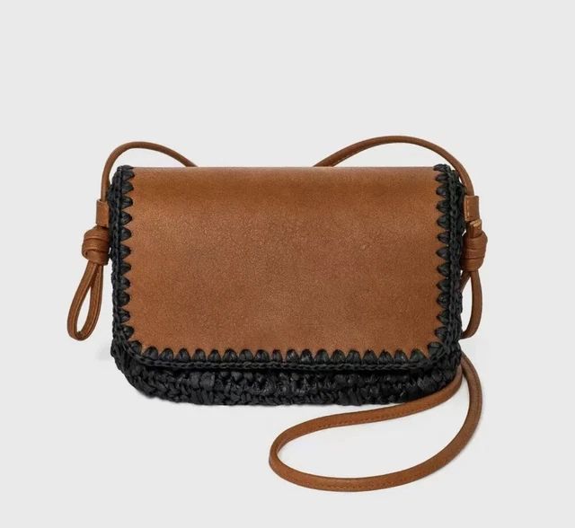 Straw Flap Knotted Crossbody Bag - Universal Thread Brown/Black