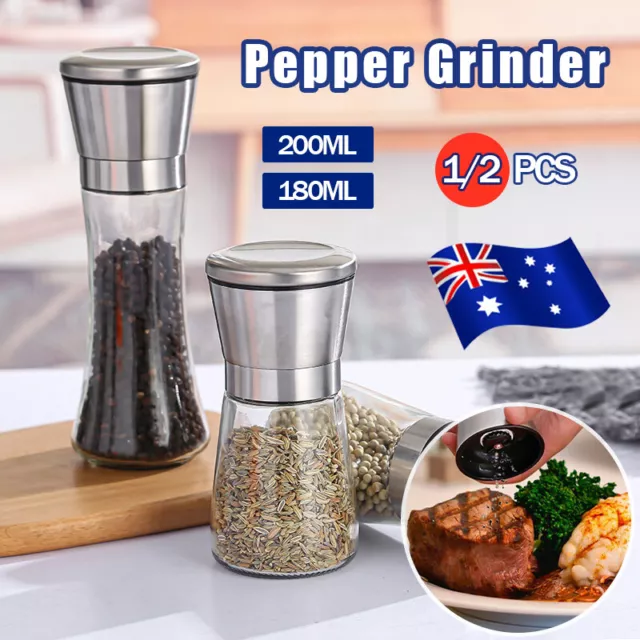 1/2x Stainless Steel Salt and Pepper Grinder Manual Ceramic Mills Glass Kitchen