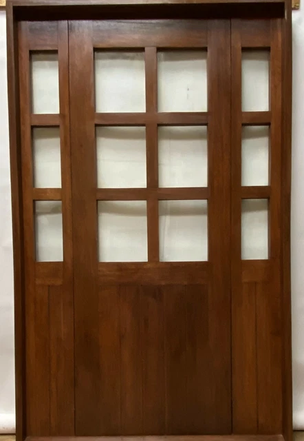Rustic reclaimed lumber side lites door solid MAHOGANY wood laminate clear glass 2