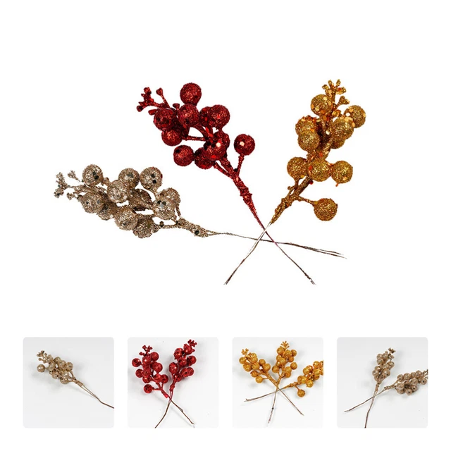 6 pz paillettes-frutto di Natale polistirolo rami di bacca artificiali decorazione a foglia