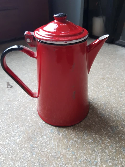 Emaille Kanne Rot - 0,8L Kaffeekanne Mit Deckel Für Herd & Camping