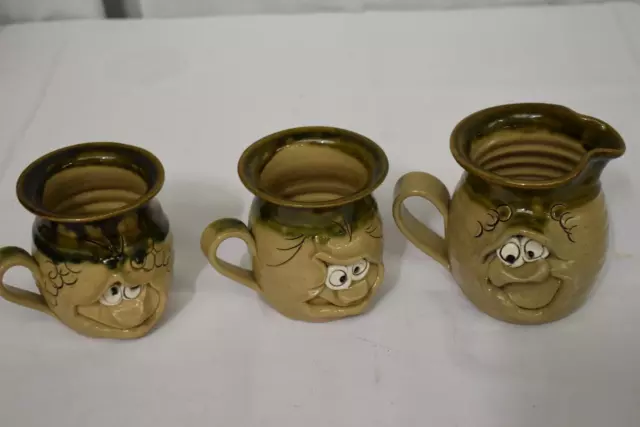 Pretty Ugly Face Two Mugs & Jug - Made in Wales - glazed pottery