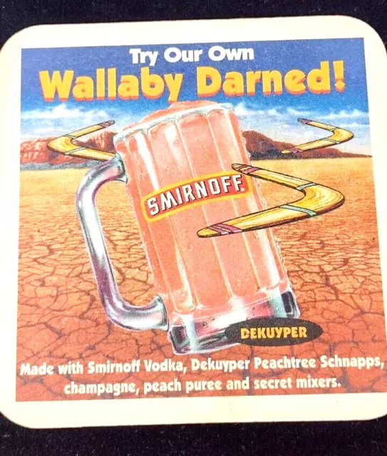 Lot 3 Coasters Outback Wallaby Darned Smirnoff Vodka Dekuyper Schnapps Appx 4"