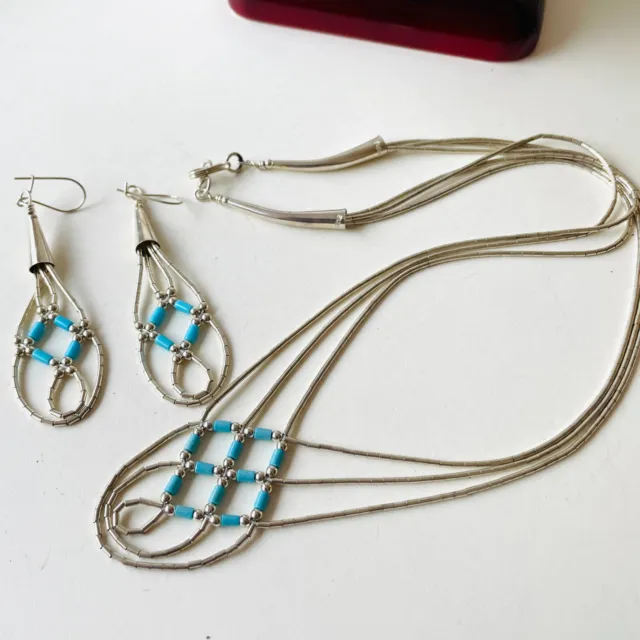 Sterling Silver Turquoise Beaded Necklace & Earrings Set