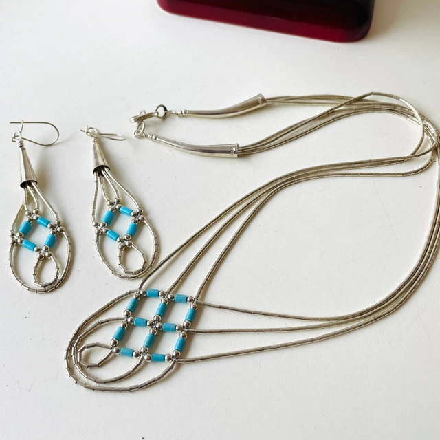 Sterling Silver Turquoise Beaded Necklace & Earrings Set Sterling Silver Turquoise Beaded Necklace & Earrings Set