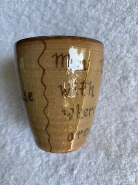 VTG Irish Blessing Curse Cup Vase Pottery Handmade May Devil Fly Away With Roof