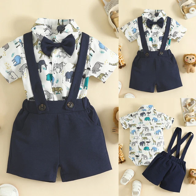 Baby Jungen Party Gentleman Kleidung Taufe Set Print Romper Shorts Sommer Outfit