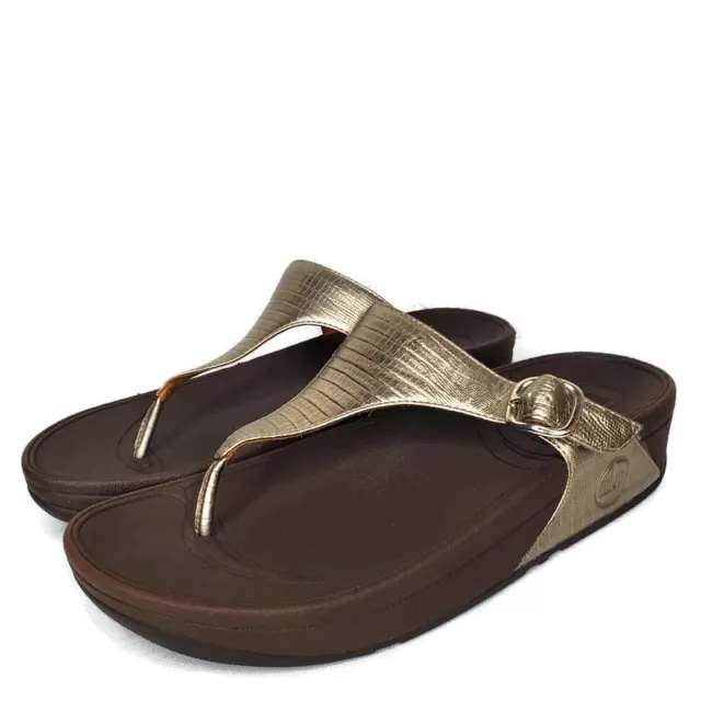 Fitflop Womens Sandals Gold Snake Print Adjustable Buckle Flip Flops Size US 8