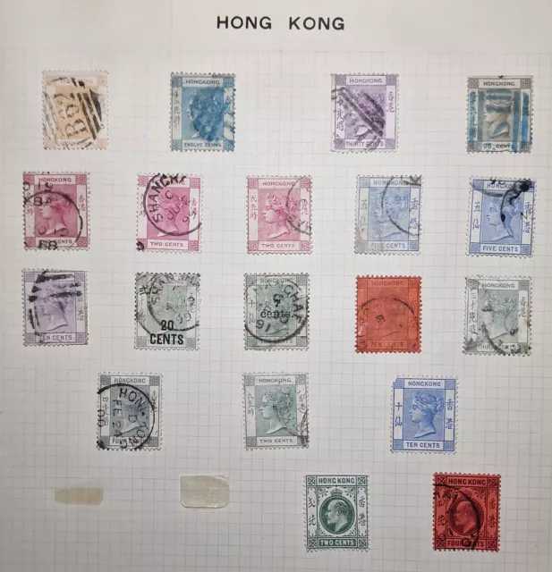 Hong Kong QV and KEVII, Lightly Hinged, Used, One Page, 19 Stamps