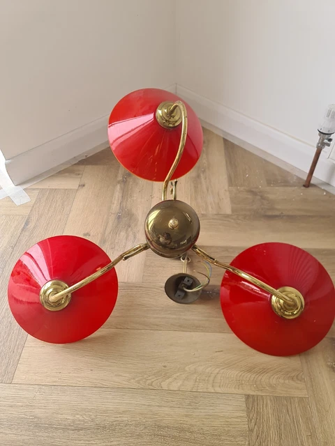 3 x große antike Messing 3-armige Kronleuchter Vintage Deckenleuchten 2