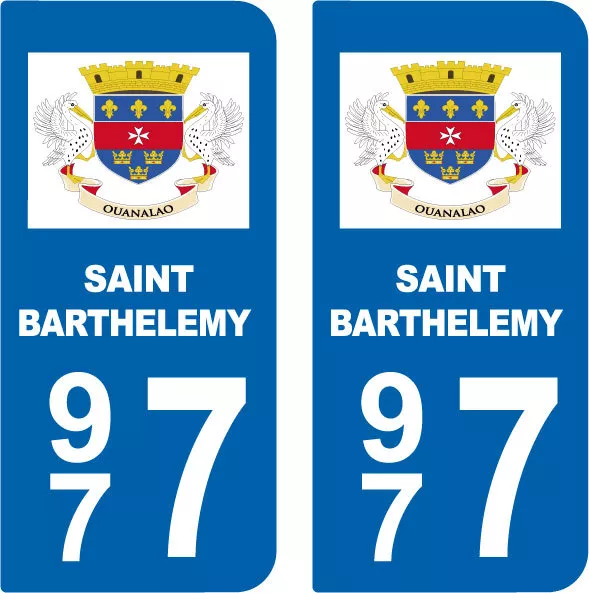Département 977 sticker 2 autocollants style immatriculation AUTO  SAINT BARTH