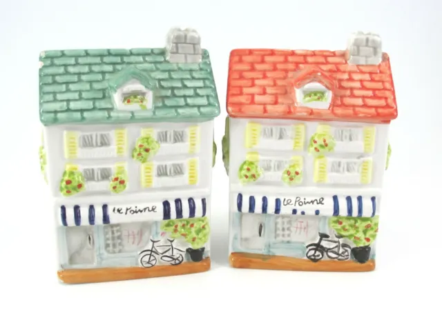 Salt & Pepper Shakers HOUSES with STORE FRONTS Orange Green Roofs