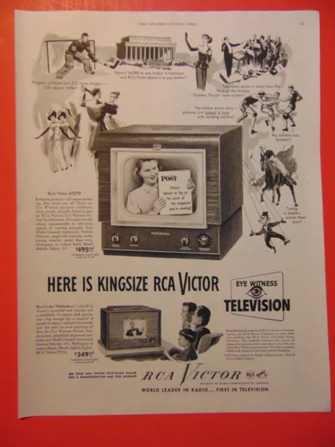 1949 RCA VICTOR KINGSIZE TELEVISION  photo art print ad