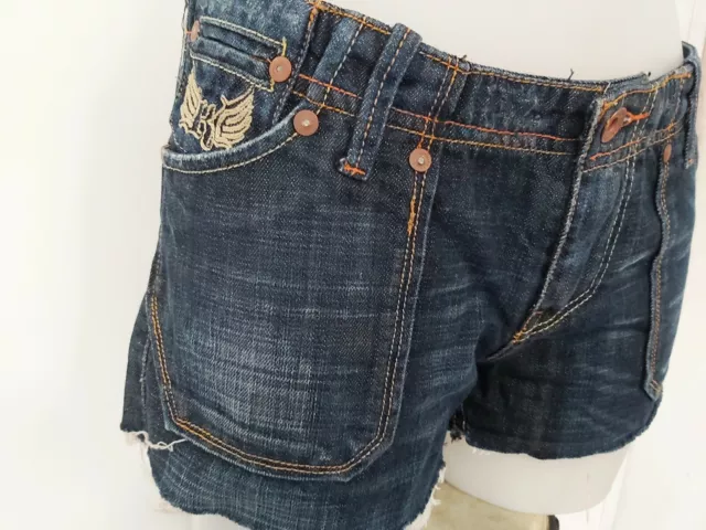 KAPORAL superbe Short En Jean Motif Brodé Couleur Or W29 3