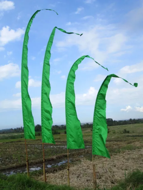 Balifahne Bali Garten Fahne Garten-Fahne Grün 200cm mit Stange Stab Bambusstab