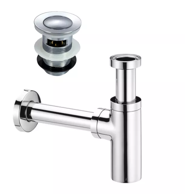 Universal Premium Chrome Bottle Trap and Slotted Waste for Bathroom Basin Sink