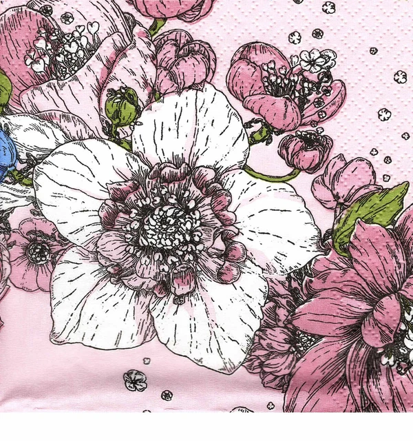 3 Lunch Servietten Blumen auf rosa als ganzes Motiv 💙