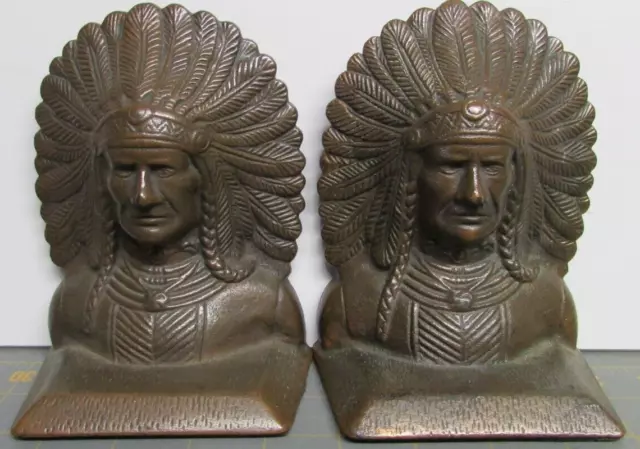 RARE 1920's BRONZE NATIVE AMERICAN INDIAN CHIEF BOOKENDS by VERONA