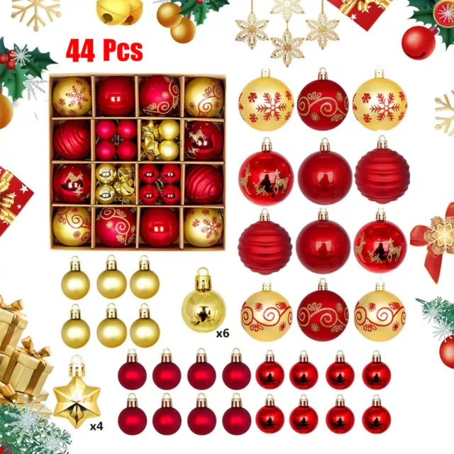 44Pcs Mixed Christmas Balls Baubles Xmas Tree Ornament Home Hanging Decoration