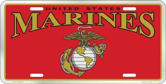 US Marines Metal License Plate Tag for Cars Made in USA NEW USMC Marine Corps