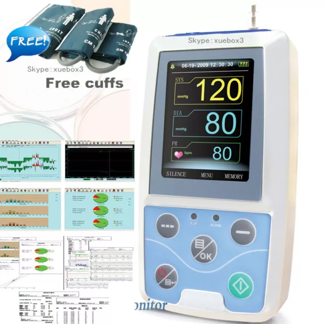 FDA CE Digital Ambulatory Blood Pressure Monitor Upper Arm 3pcs BP Cuff+Software