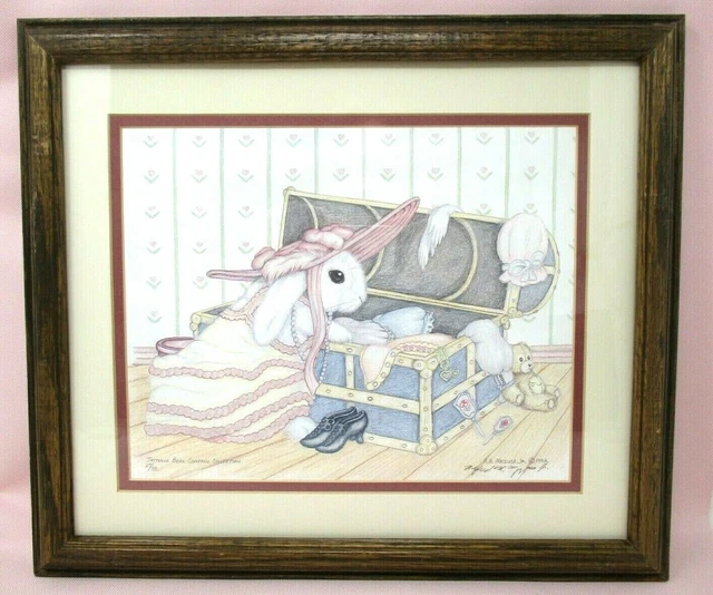 Bunny Dress Up Nursery Print Baby Signed Numbered Tattered Bear Mazzuca Framed