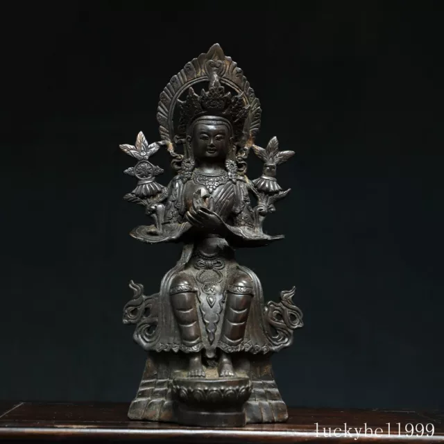 12" Old Antique Tibet Tibetan Buddhism Temple Bronze Maitreya Bodhisattva statue