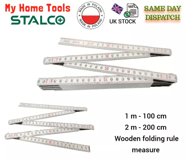 Stalco Wooden folding rule measure 1m / 3.28ft , 2m - 7ft