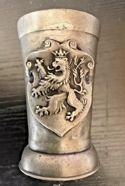 Alter Zinn Becher  - Wappen - Löwe 1807 Punze (Krone Jahreszahl )