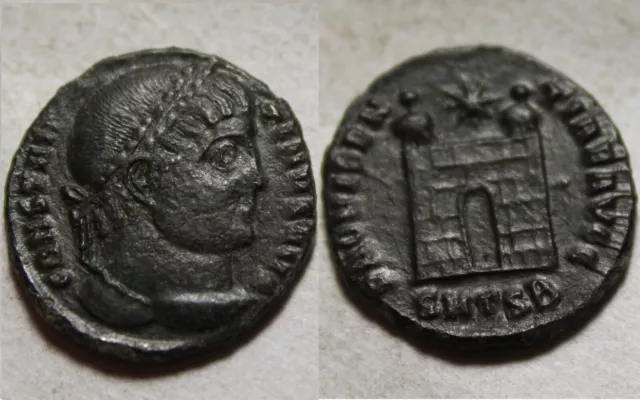 Rare Original Ancient Roman coin Constantine I 307AD Camp gate Star Thessalonica