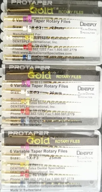 3 x Dentsply ProTaper Gold Files Assorted SX-F3 25mm