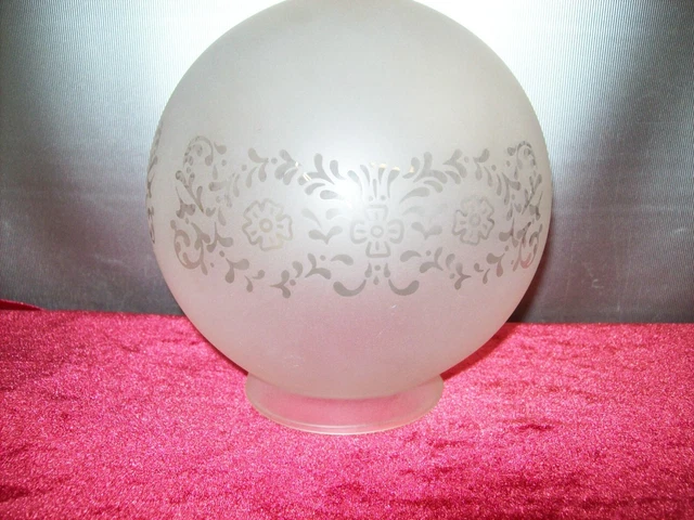 Vintage Frosted Etched Glass Round Ball Lamp Shade 3 1/8 Inch Fitter