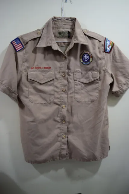 Boy Scout VENTED Womens M MICROFIBER Short Sleeve SOFT Official Tan Shirt E378
