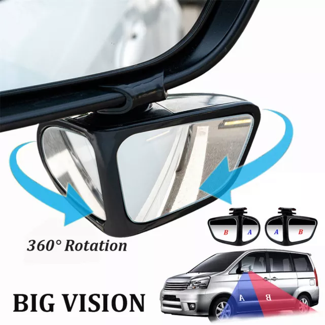 2X Car Exterior Panoramic Door Side Rear View Mirror Blind Spot Wide Angle 360.