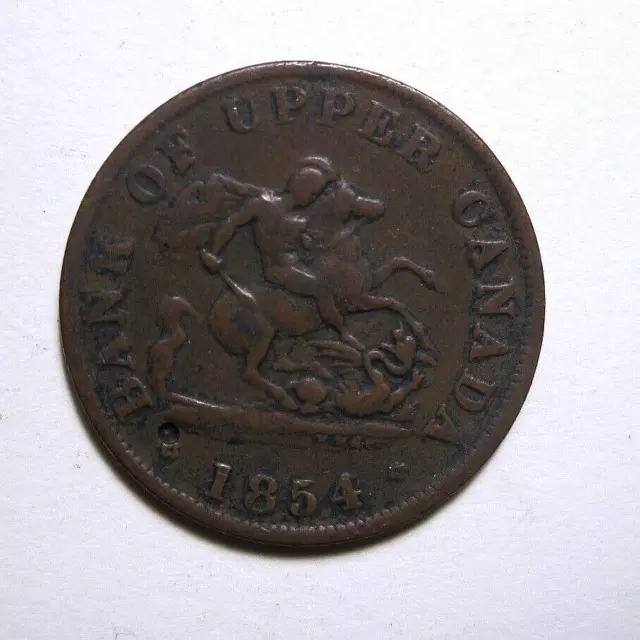 1854 Pc5C Bank Of Upper Canada Copper 1/2 Penny Token - Fine